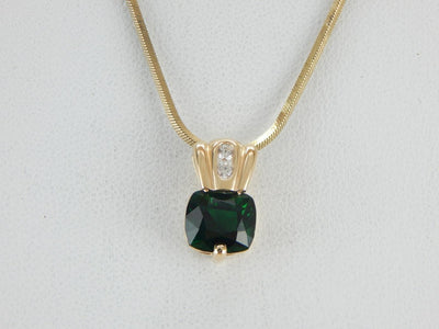 Rare Chrome Tourmaline set in a Modernist Diamond Pendant