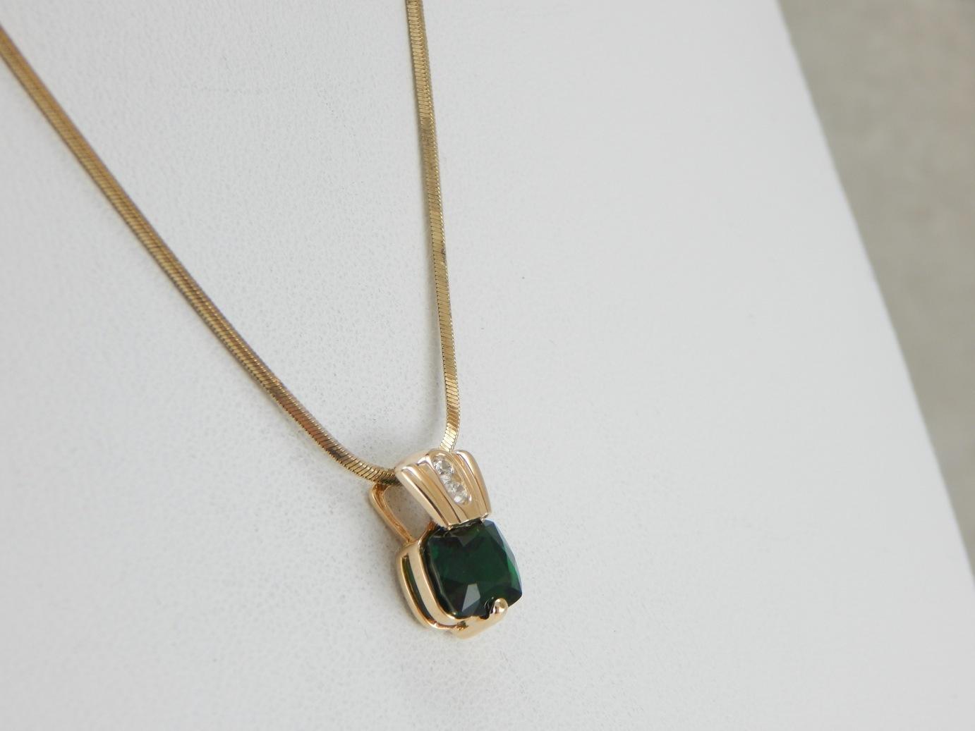 Rare Chrome Tourmaline set in a Modernist Diamond Pendant