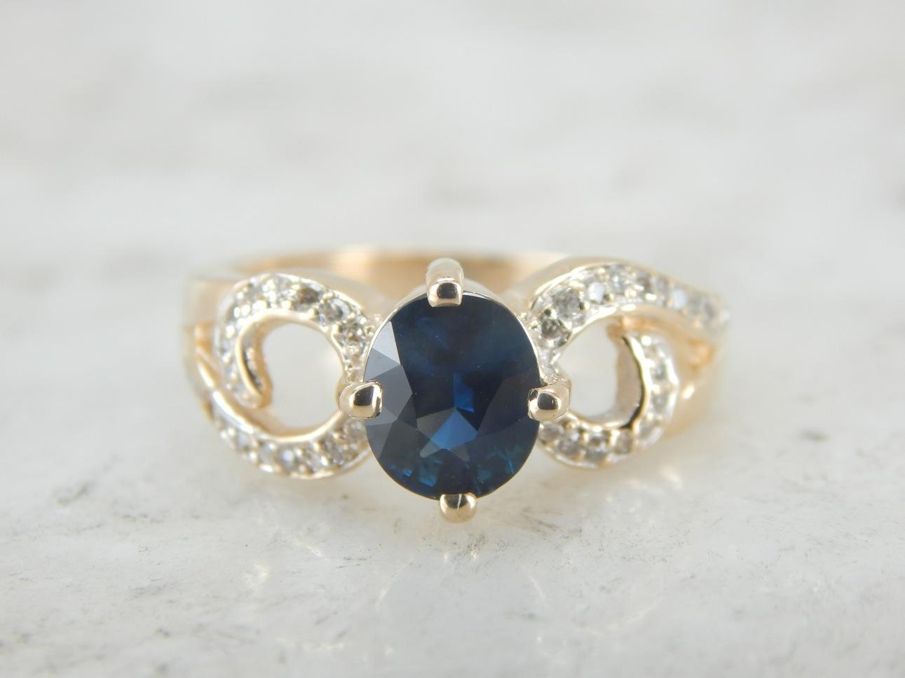 Modernist Sapphire and Diamond Ring for Day or Evening