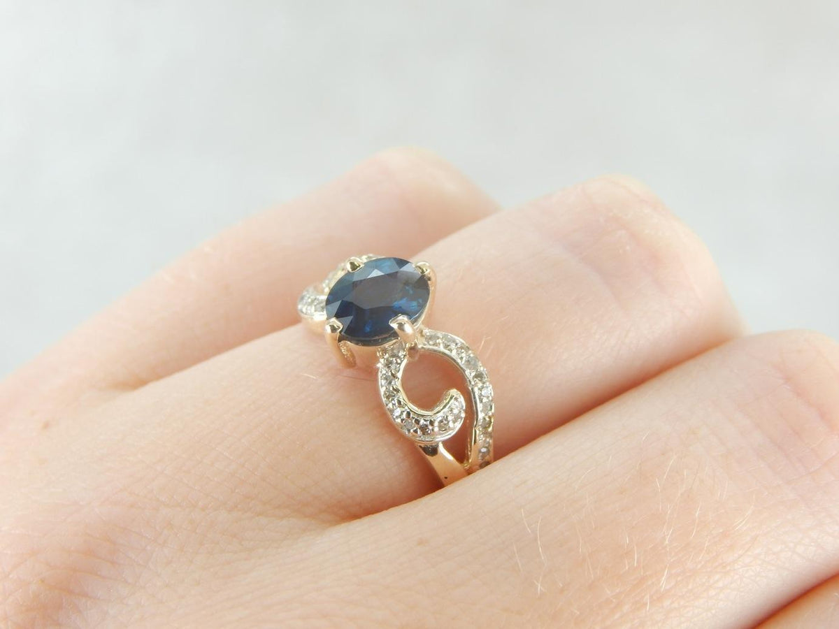 Modernist Sapphire and Diamond Ring for Day or Evening