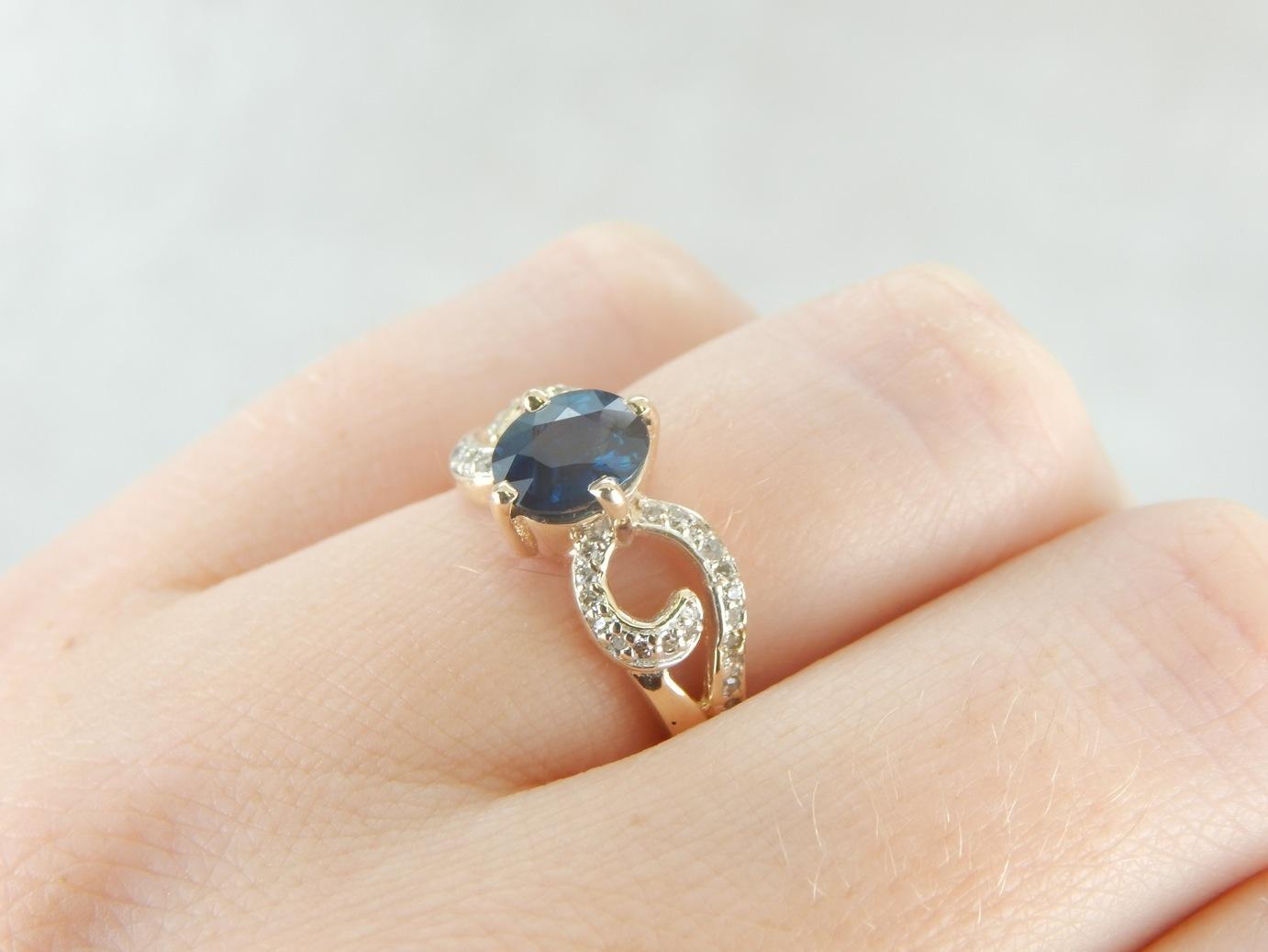 Modernist Sapphire and Diamond Ring for Day or Evening