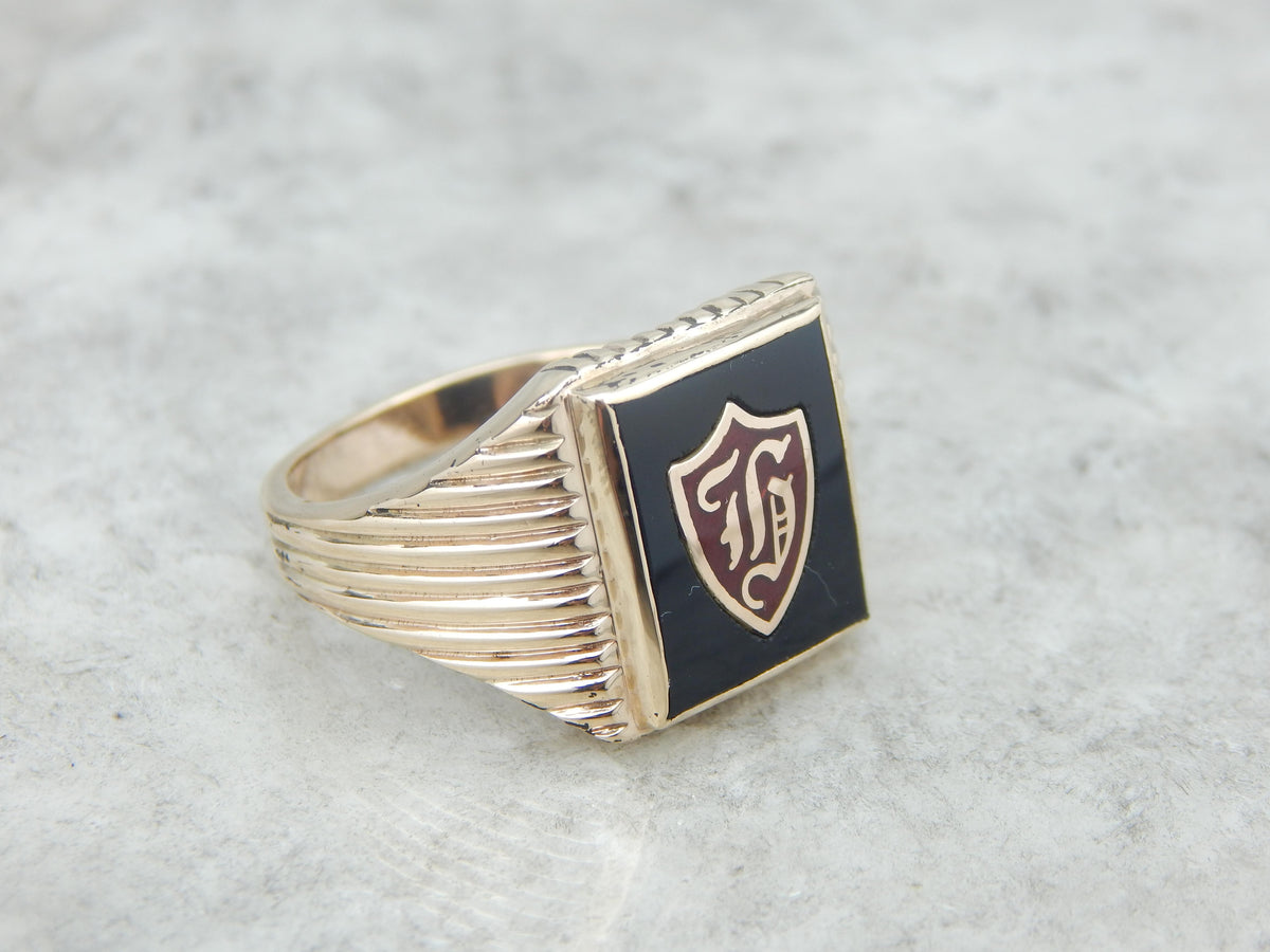 Enamel and Onyx Men's H Monogram Ring