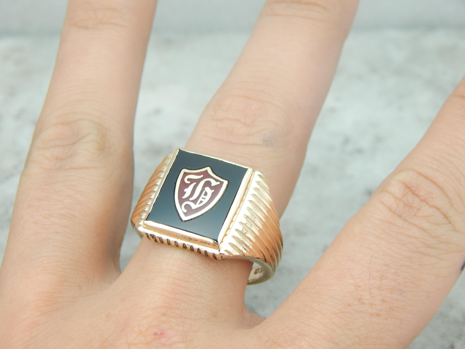 Enamel and Onyx Men's H Monogram Ring