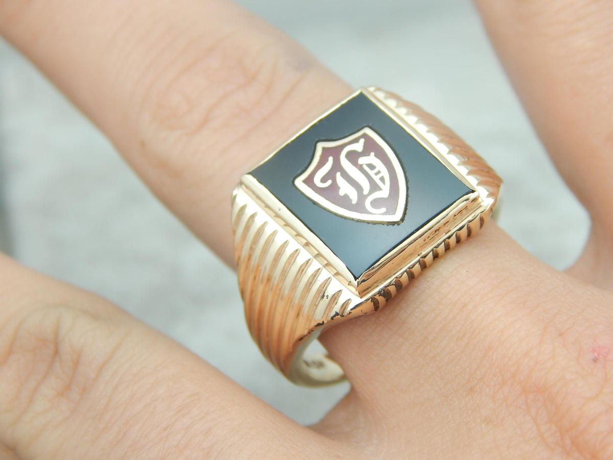 Enamel and Onyx Men's H Monogram Ring