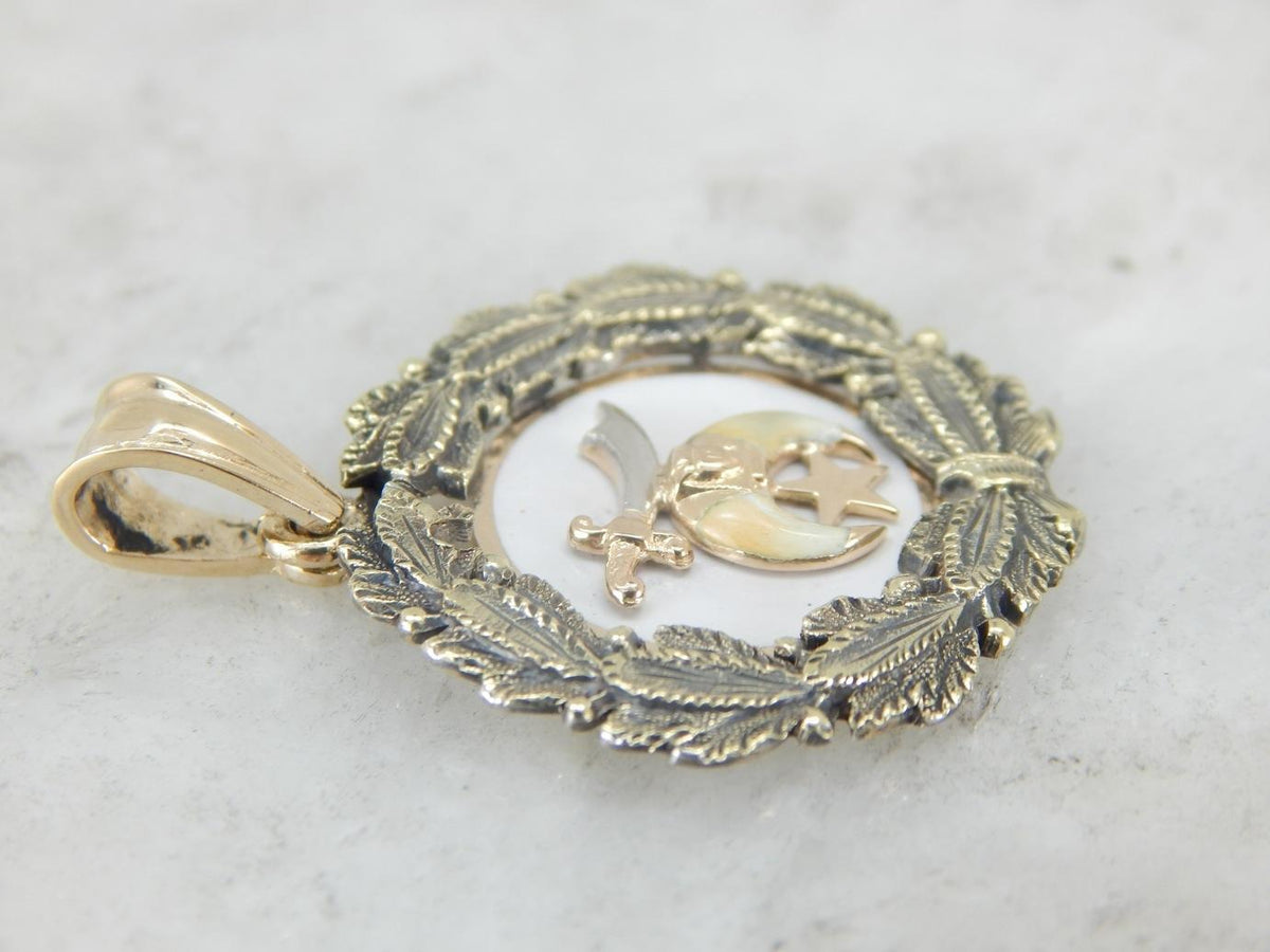 One of a Kind Shriners Pendant with Elegant Laurel Frame