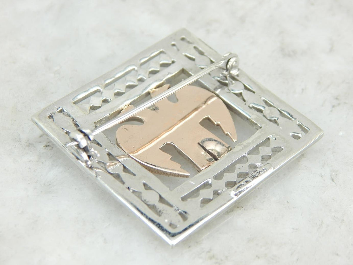 Incredible Art Deco Brooch in Sterling and Marcasite with Rose Gold Double Eagle Center