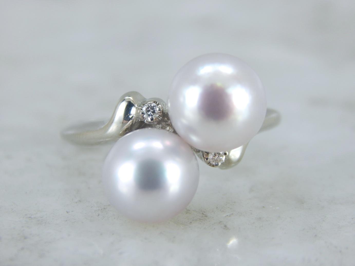Bridal Pearl Bypass Ring with Sparkling Diamond Accents