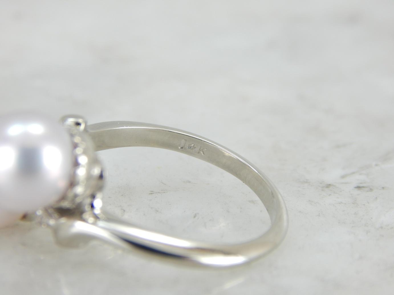 Bridal Pearl Bypass Ring with Sparkling Diamond Accents