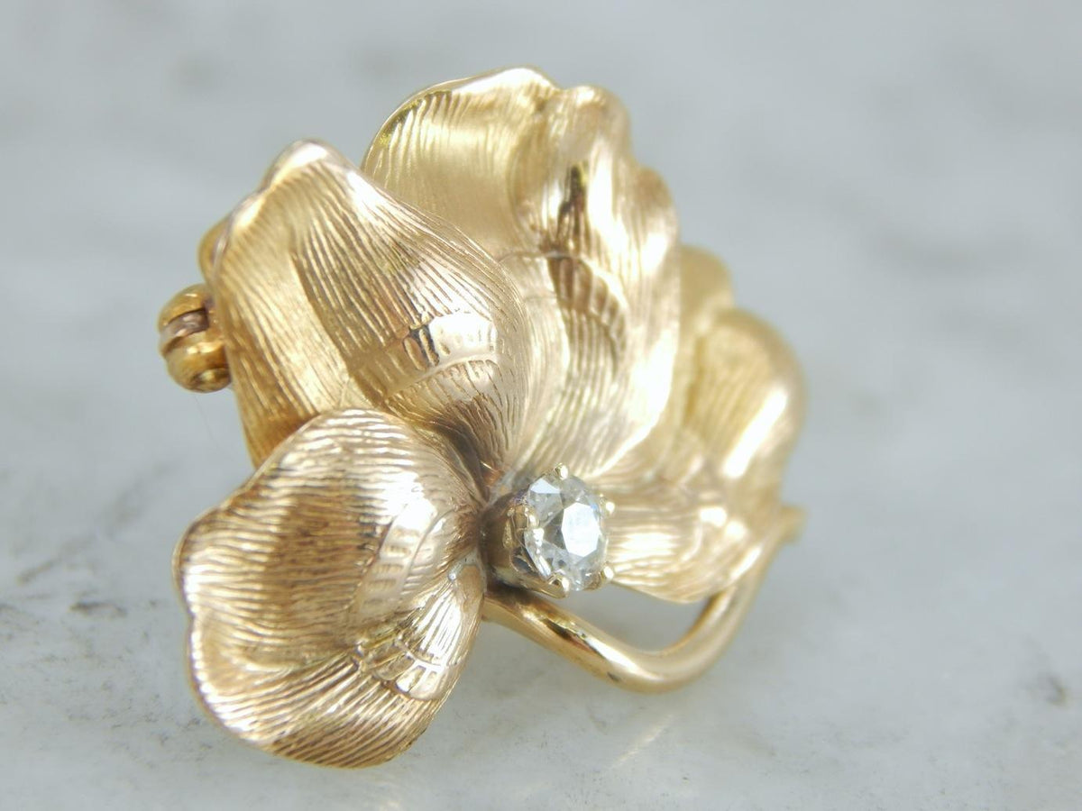 Lucky Four Leaf Clover Brooch with Diamond Detail