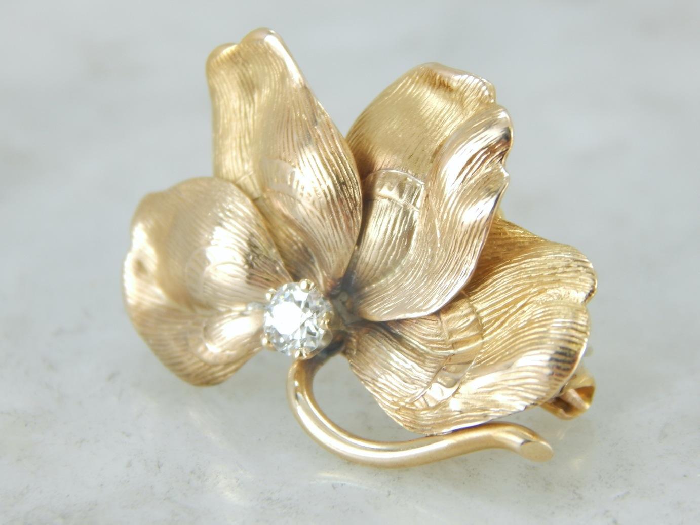 Lucky Four Leaf Clover Brooch with Diamond Detail