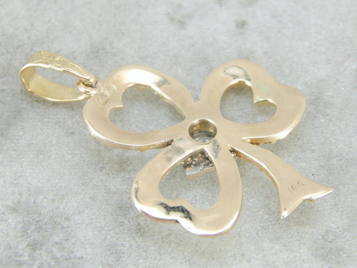 Textured Gold and Diamond Clover Pendant