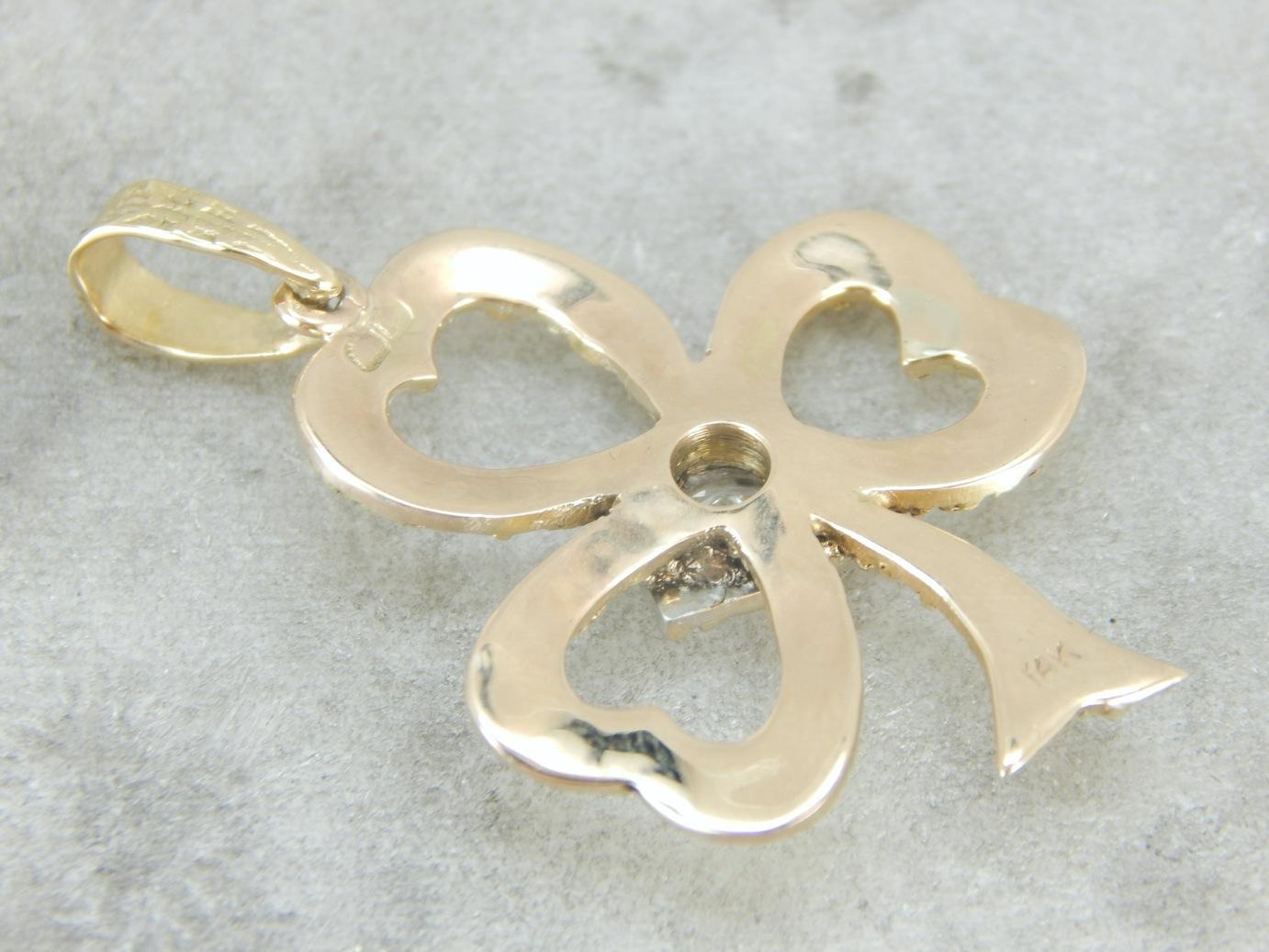 Textured Gold and Diamond Clover Pendant