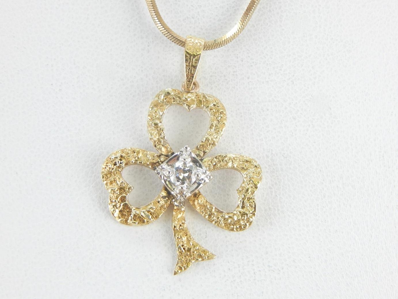 Textured Gold and Diamond Clover Pendant