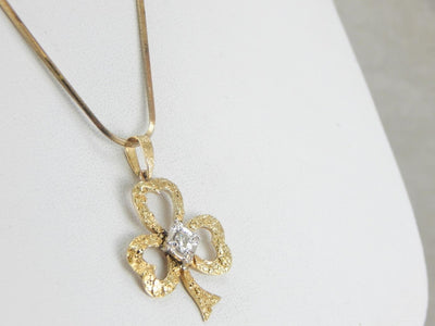 Textured Gold and Diamond Clover Pendant