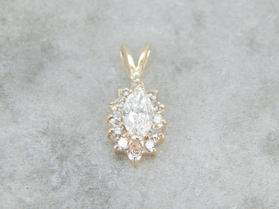 Marquise Diamond Halo Gold Pendant
