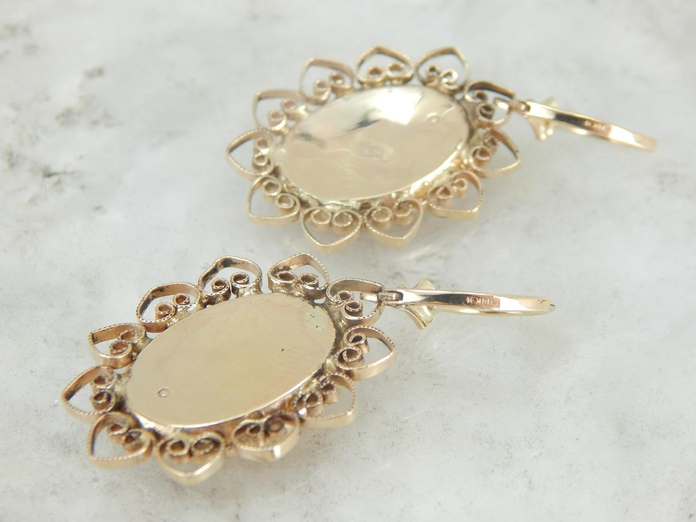 Retro Era Filigree Framed Cameo Earrings