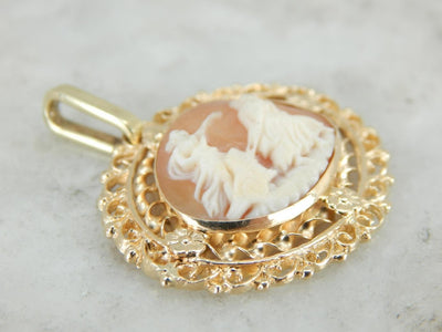 Chariot of the Gods, Carved Cameo Pendant in Ornate Frame