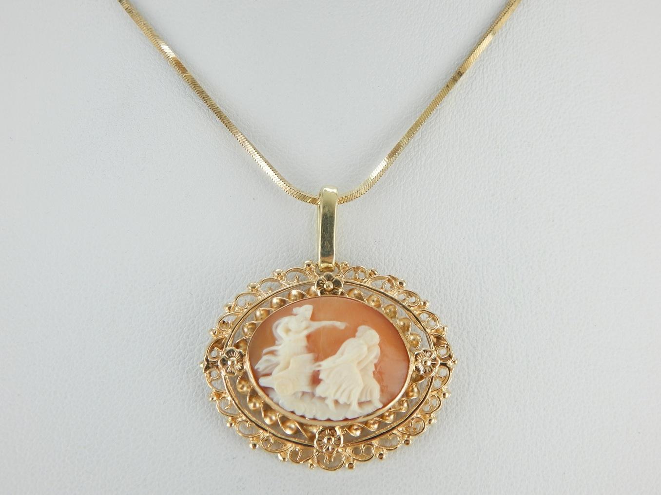 Chariot of the Gods, Carved Cameo Pendant in Ornate Frame