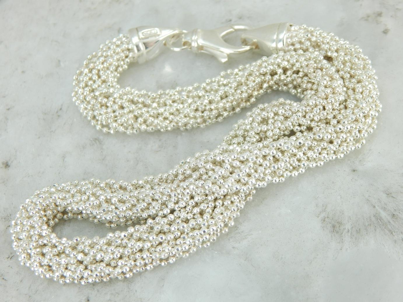 Clean and Modern Woven Beaded Sterling Silver Necklace