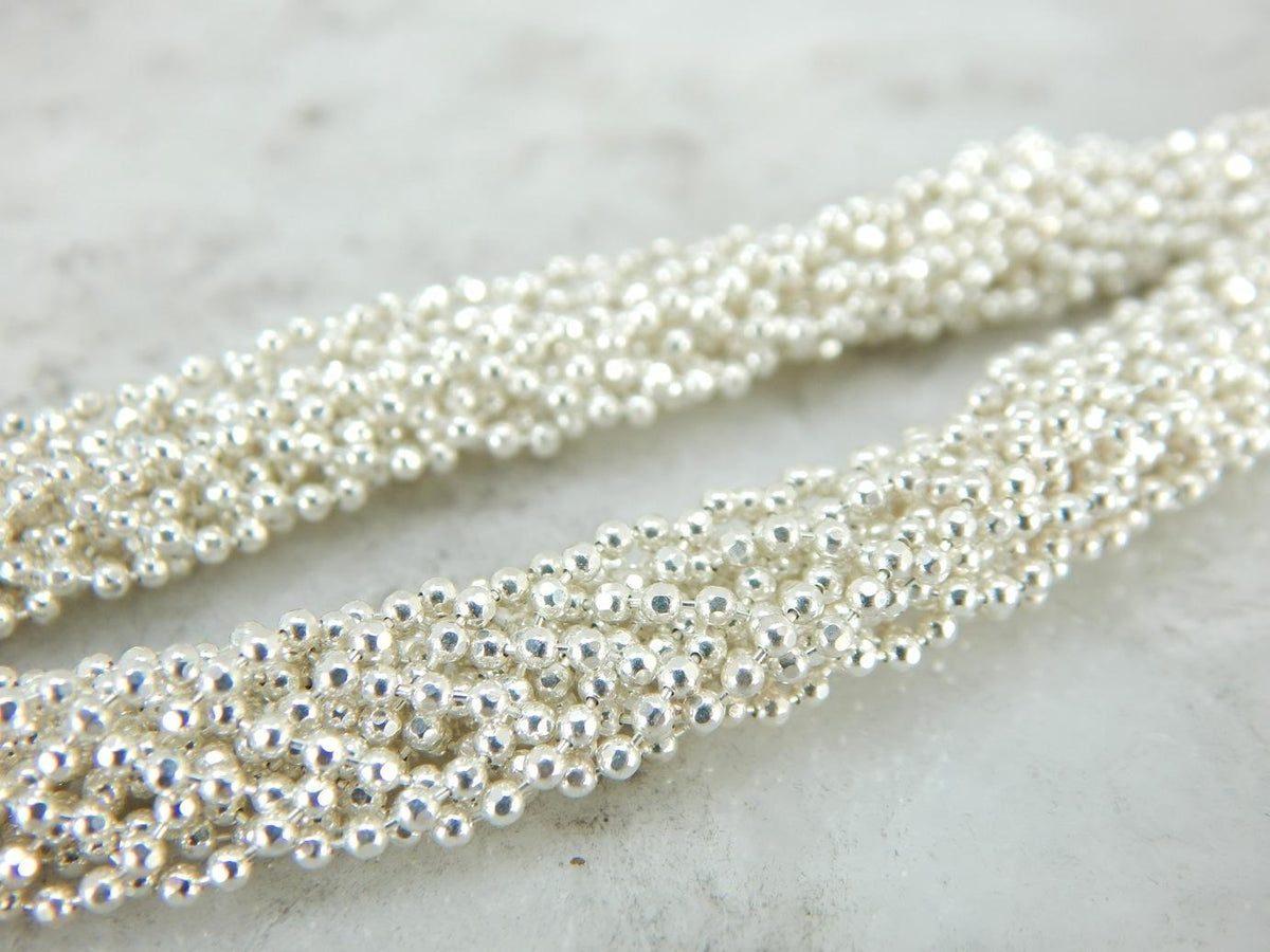 Clean and Modern Woven Beaded Sterling Silver Necklace