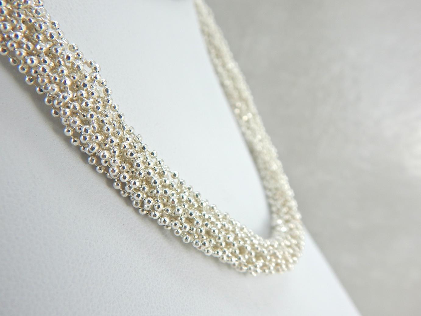 Clean and Modern Woven Beaded Sterling Silver Necklace