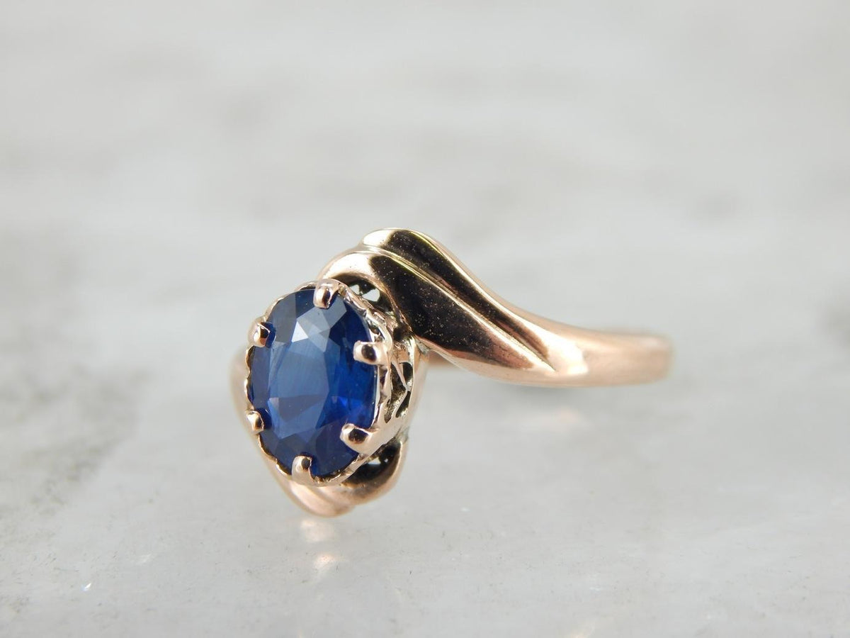 Sapphire Bypass Ring in Warm Rose Gold