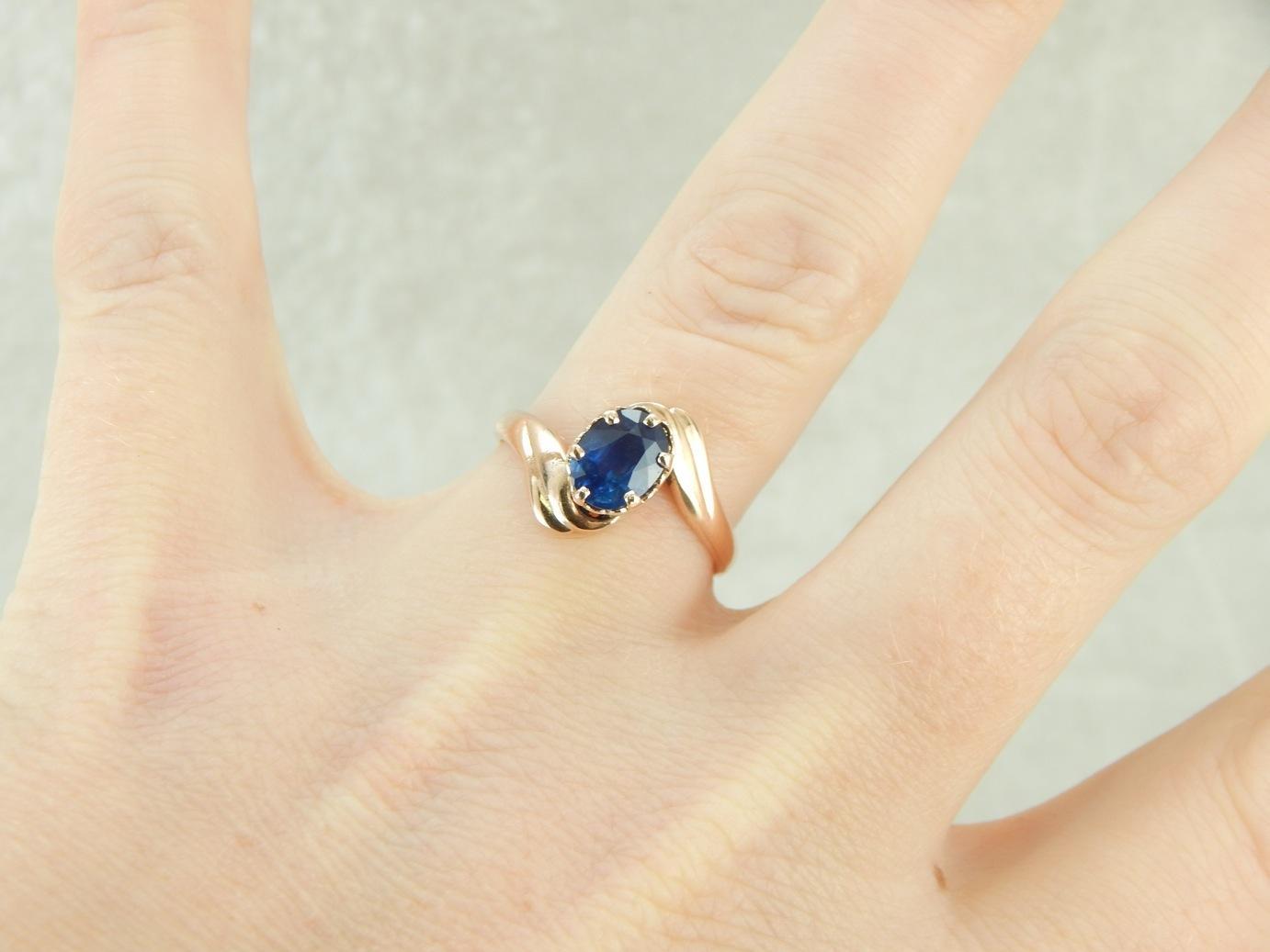 Sapphire Bypass Ring in Warm Rose Gold