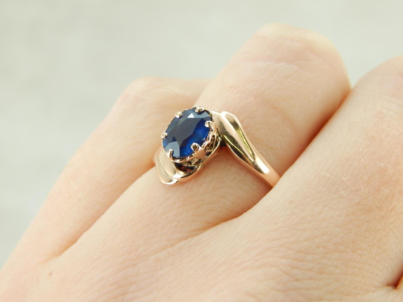 Sapphire Bypass Ring in Warm Rose Gold