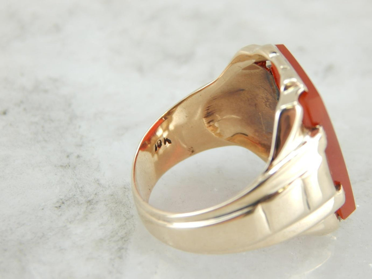 Sleek Carnelian Men's Ring from the Retro Era