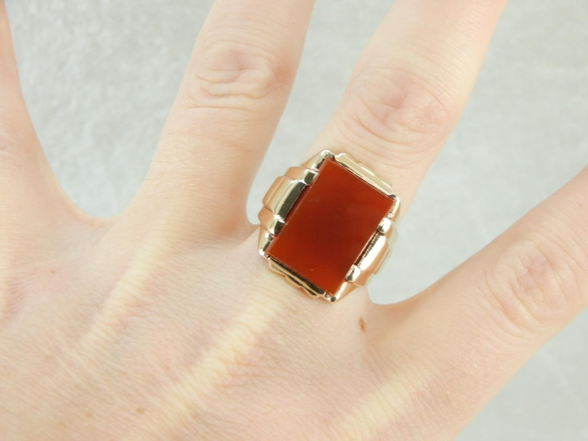 Sleek Carnelian Men's Ring from the Retro Era