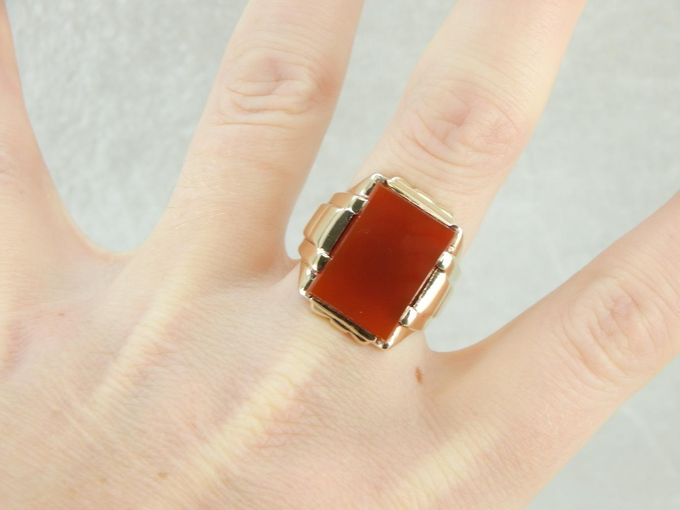 Sleek Carnelian Men's Ring from the Retro Era - Market Square Jewelers