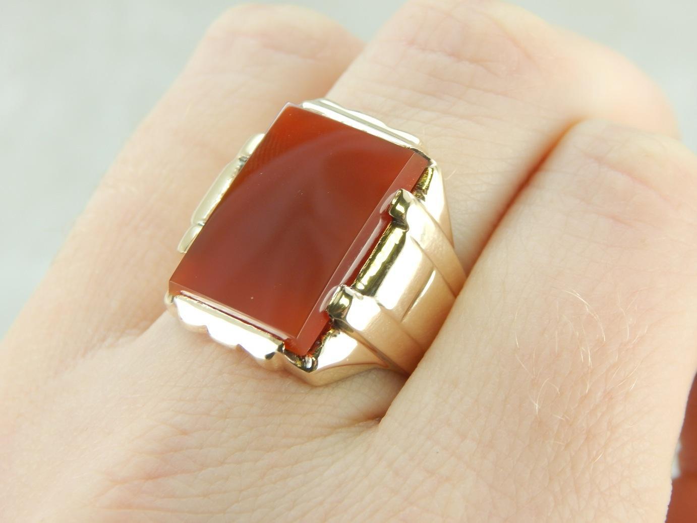 Sleek Carnelian Men's Ring from the Retro Era - Market Square Jewelers