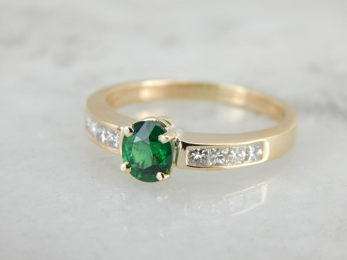 Tsavorite Green Garnet and Diamond Ring for Engagement or Everyday