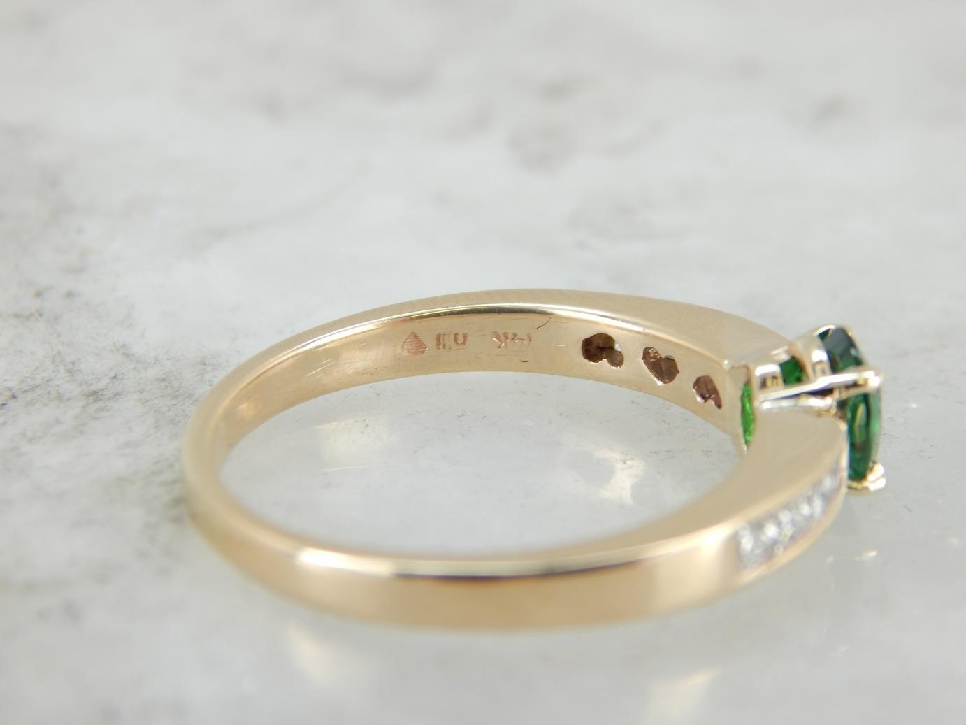 Tsavorite Green Garnet and Diamond Ring for Engagement or Everyday