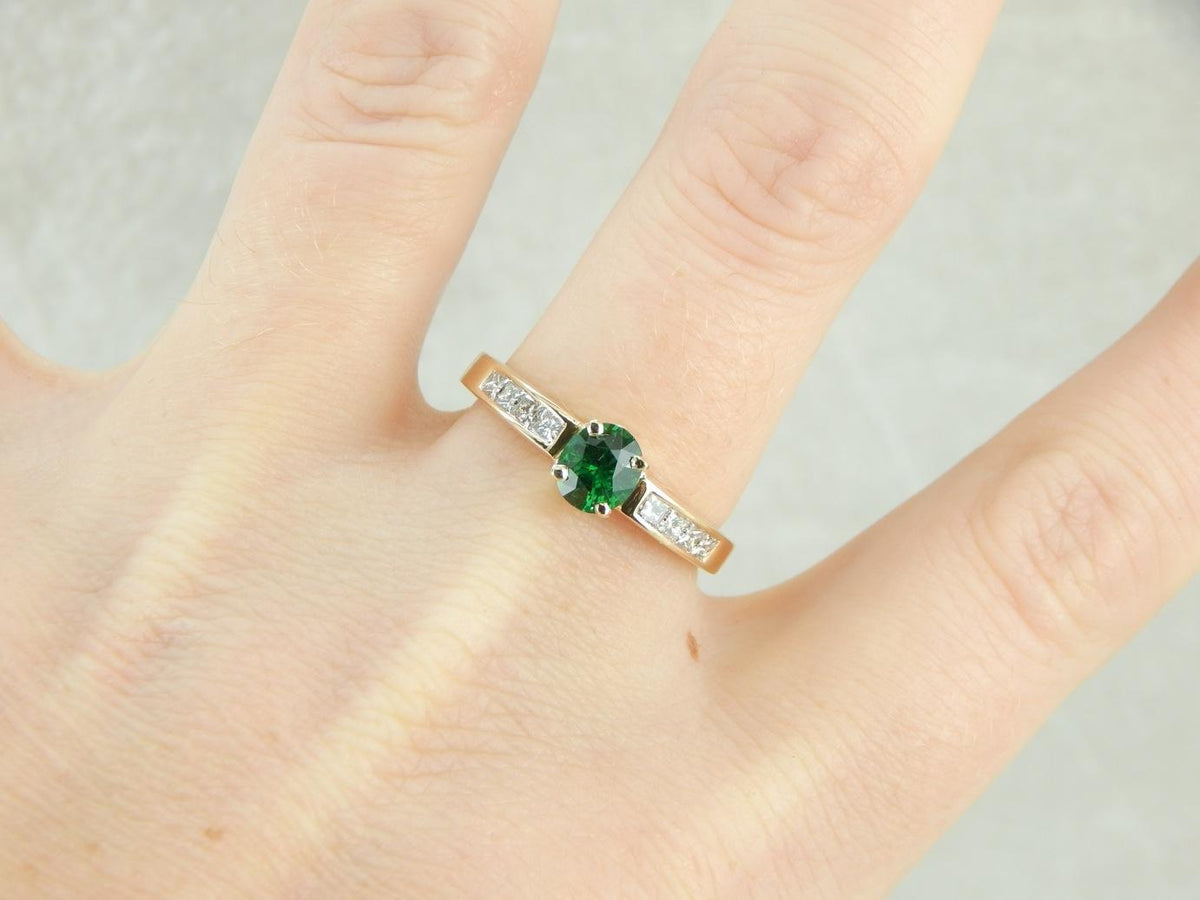 Tsavorite Green Garnet and Diamond Ring for Engagement or Everyday