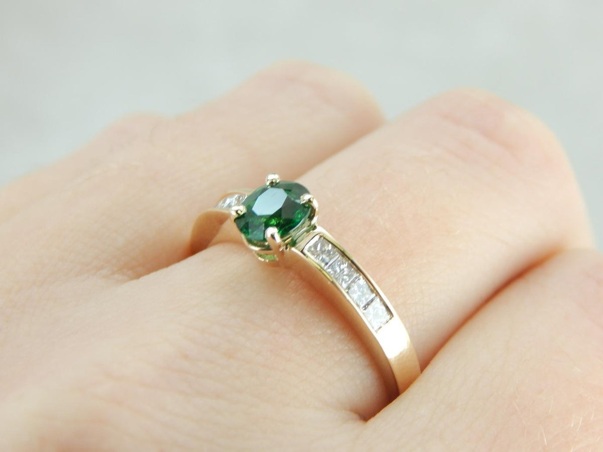 Tsavorite Green Garnet and Diamond Ring for Engagement or Everyday
