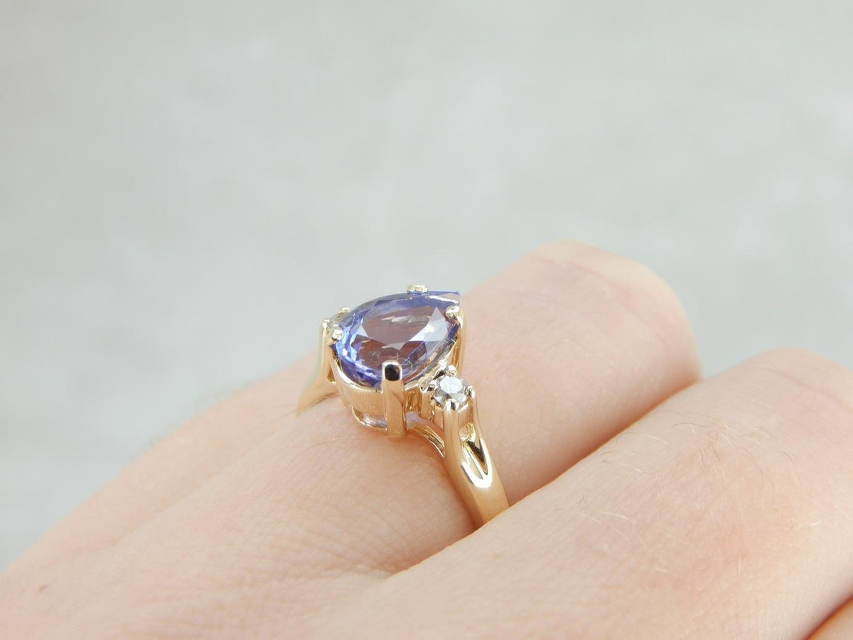 Tanzanite Teardrop, Indigo Gem and Diamond Cocktail Ring