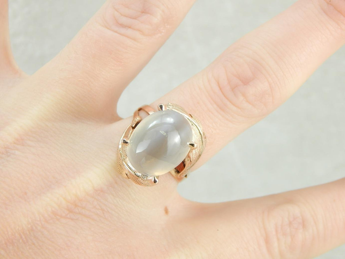 Ethereal Sillimanite Cocktail Ring with Feathered Shoulders