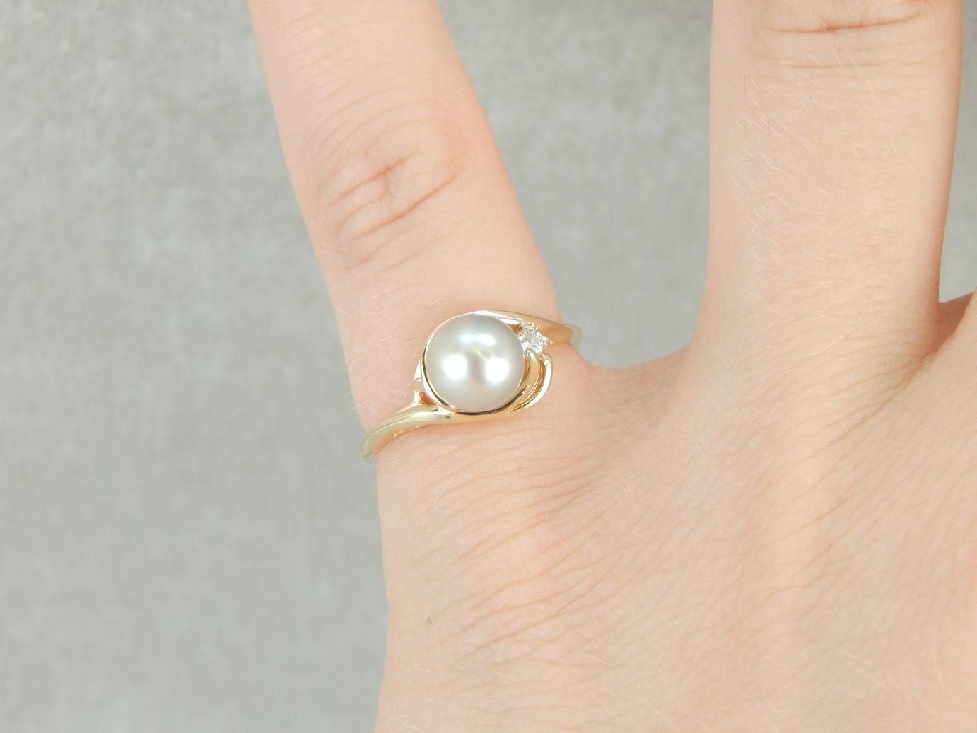 Grey Pearl and Diamond, Solitaire Bypass Cocktail Ring
