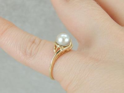 Grey Pearl and Diamond, Solitaire Bypass Cocktail Ring