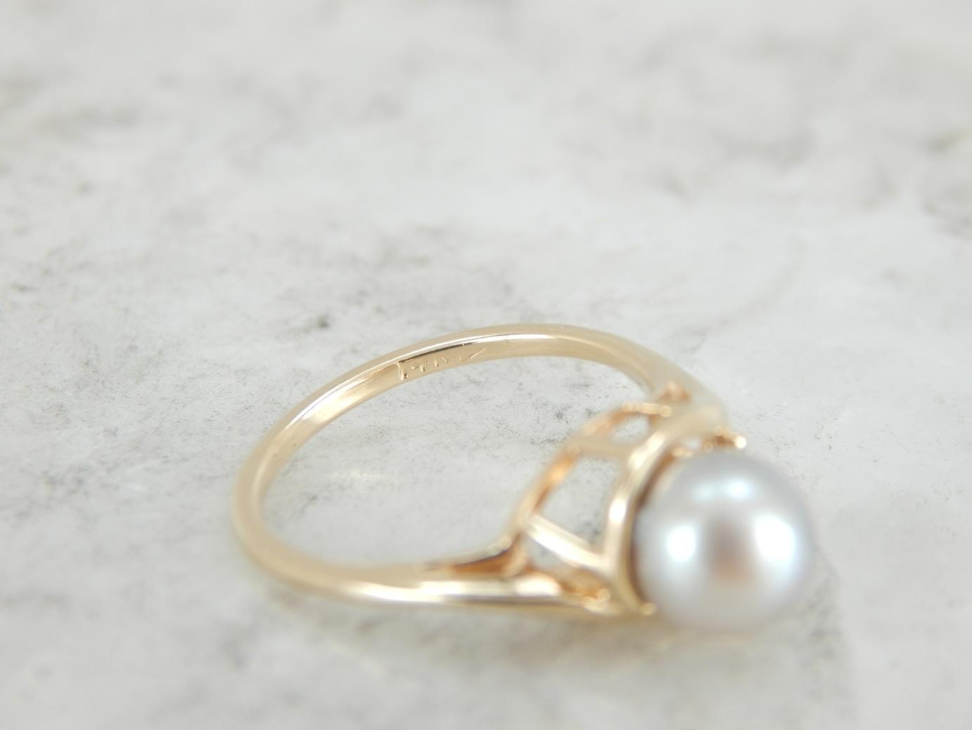 Grey Pearl and Diamond, Solitaire Bypass Cocktail Ring