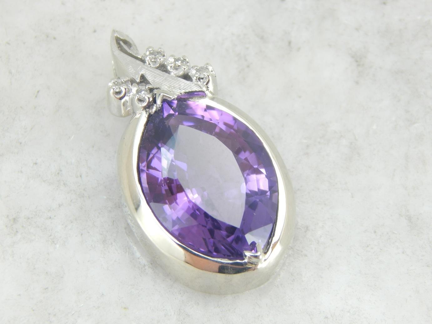 Marquise Cut Amethyst and Diamond Pendant