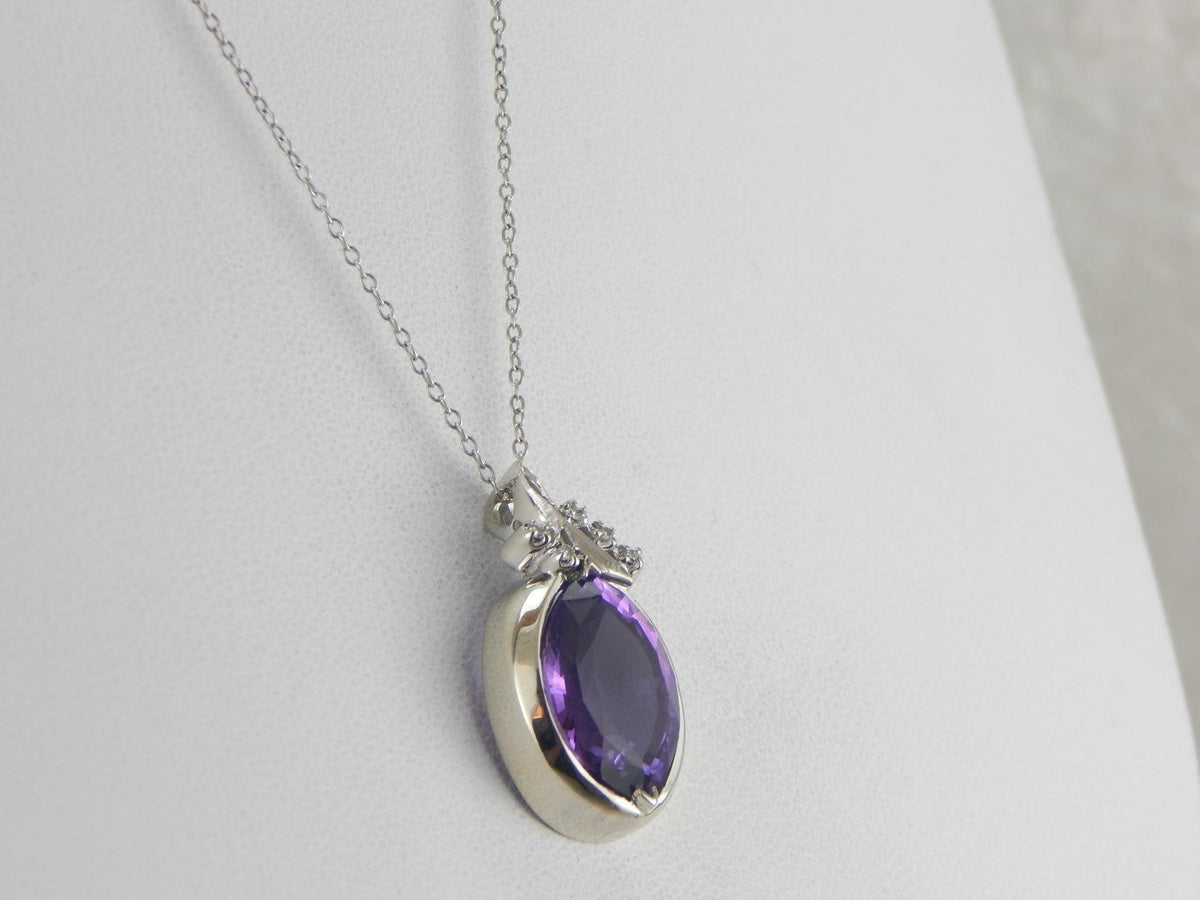 Marquise Cut Amethyst and Diamond Pendant