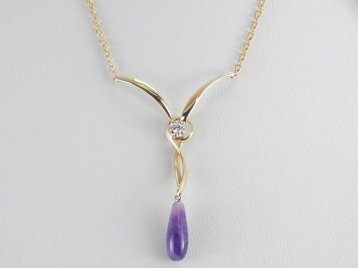 Amethyst and Diamond Drop Necklace