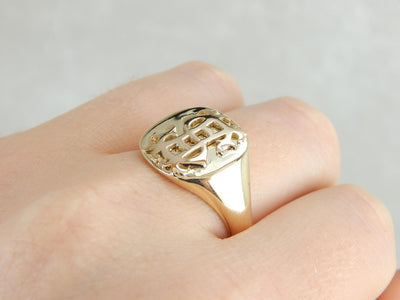 Stunning Original Monogram "SH" Signet Ring 14 Karat Gold