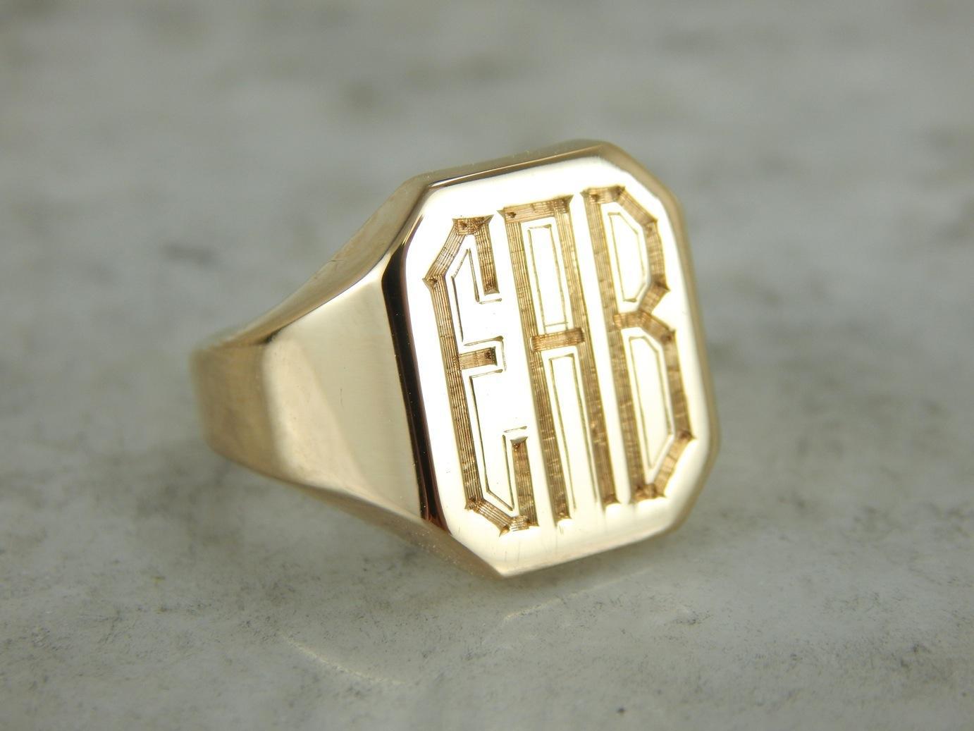 Vintage Polished Gold Signet Ring, "EAB" Monogram