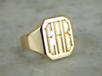 Vintage Polished Gold Signet Ring, "EAB" Monogram