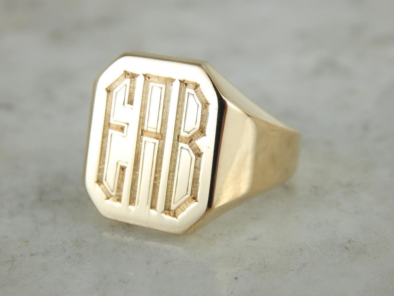 Vintage Polished Gold Signet Ring, "EAB" Monogram
