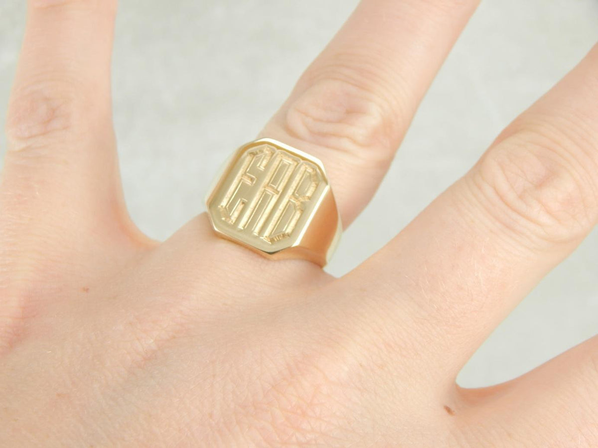 Vintage Polished Gold Signet Ring, "EAB" Monogram