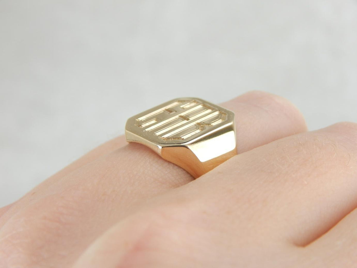 Vintage Polished Gold Signet Ring, "EAB" Monogram